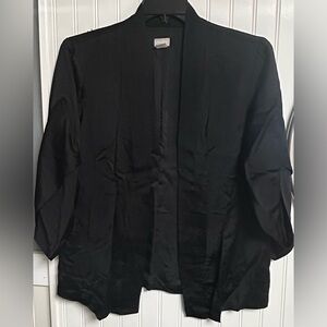 Chico's Sz 2 = Sz 12/14 Open Front Jacket Black Satin Formal